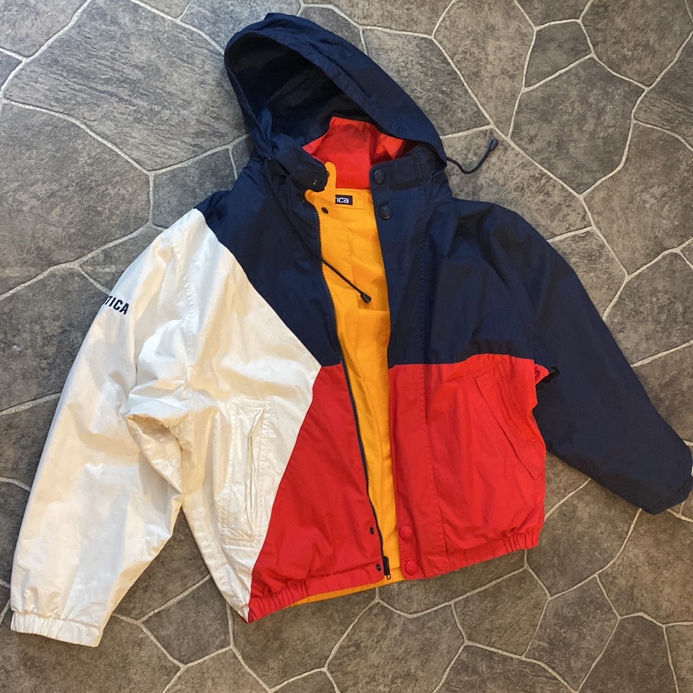 VINTAGE Nautica Double sided Men’s Jacket reversible white blue yellow Small - Picture 5 of 16
